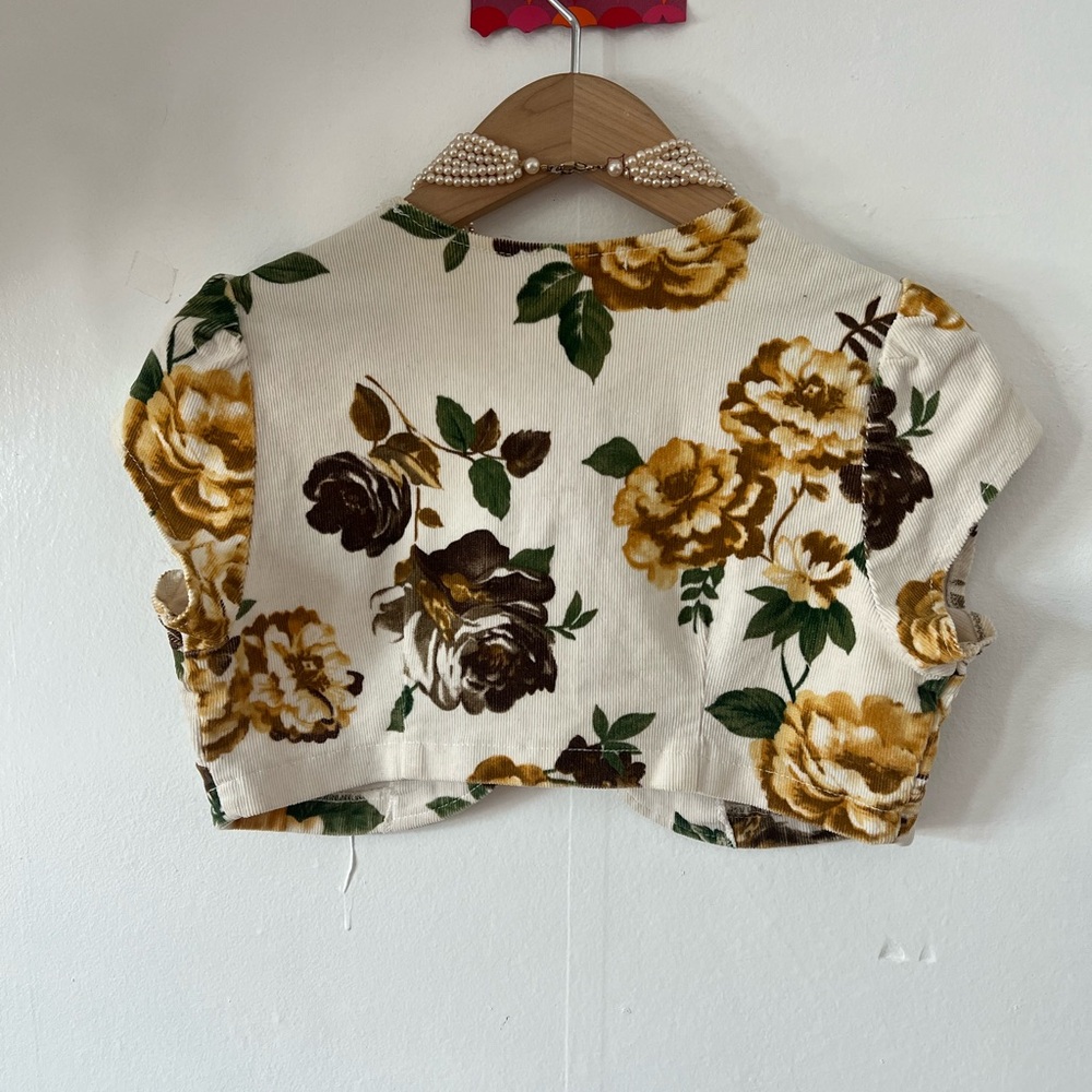 EUC Salt & Pepper S Corduroy topper autumn roses tulip sleeve shrug cap sleeve - Picture 10 of 14